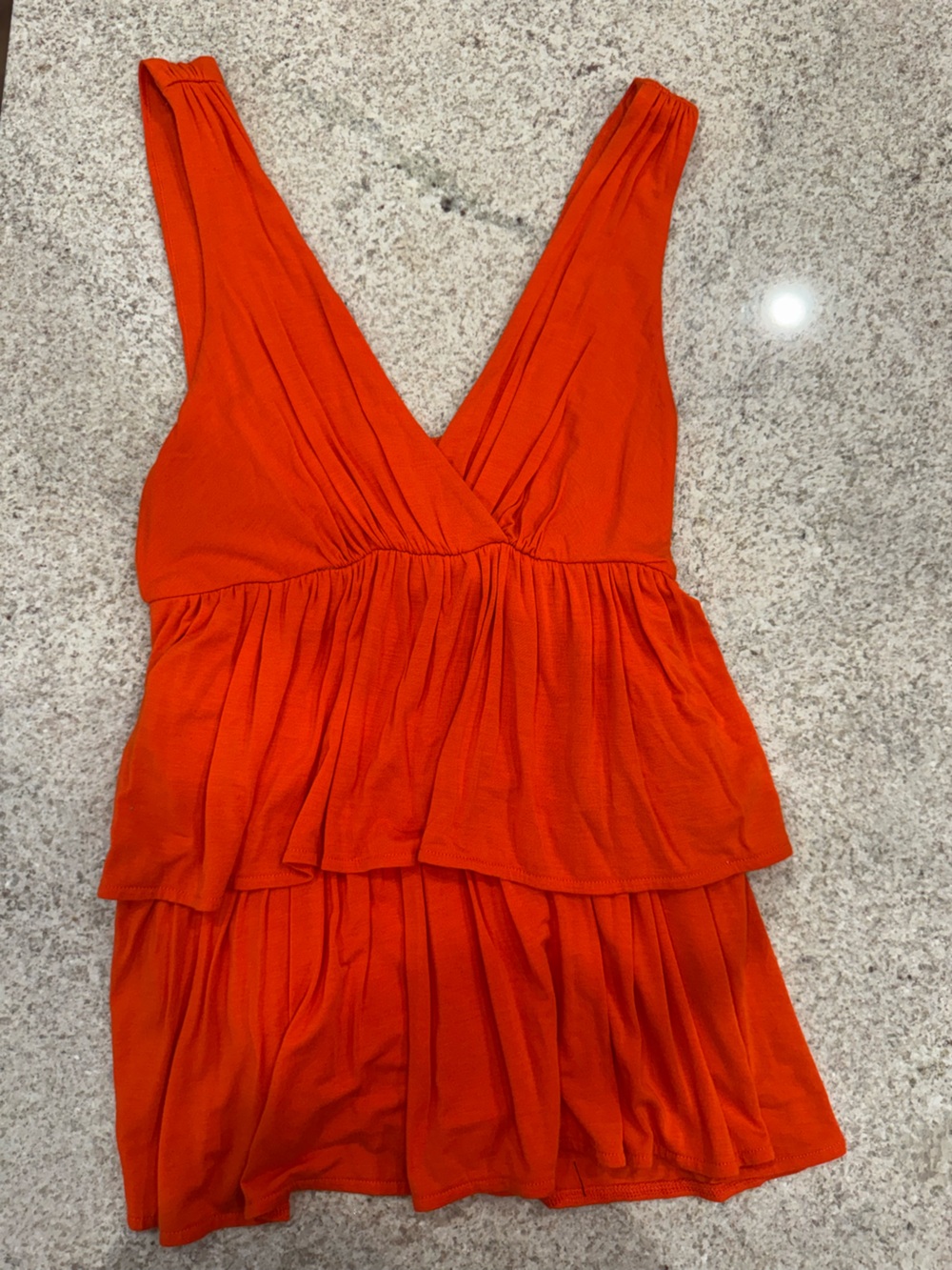 Free People Bright Orange V-Neck Ruffled Tank Top